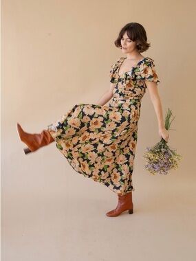 THE GREAT. The Parish Dress Floral Multi Silk Size 2